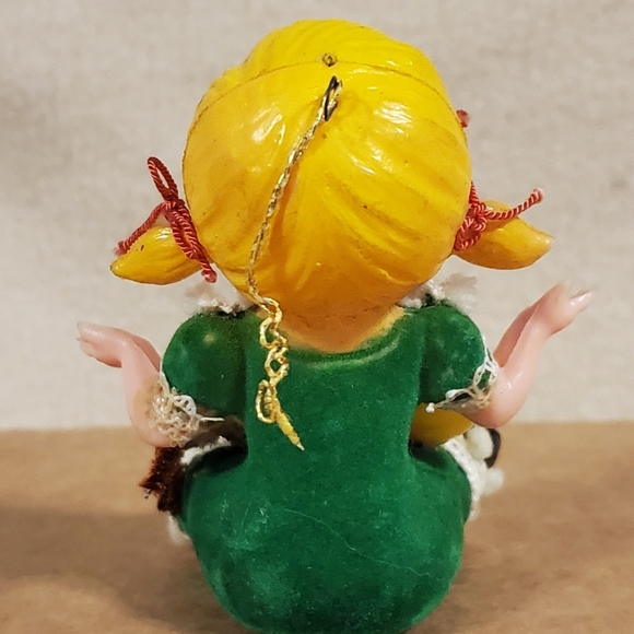 Vintage Flocked Plastic Face Little Miss Muffet Ornament - Picture 3 of 12